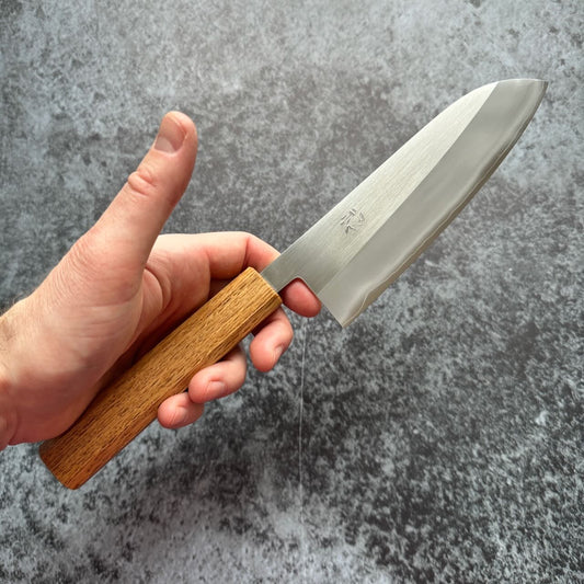 TF SLD Stainless Migaki Santoku 165mm Octagonal White Oak Handle - Kamimoto