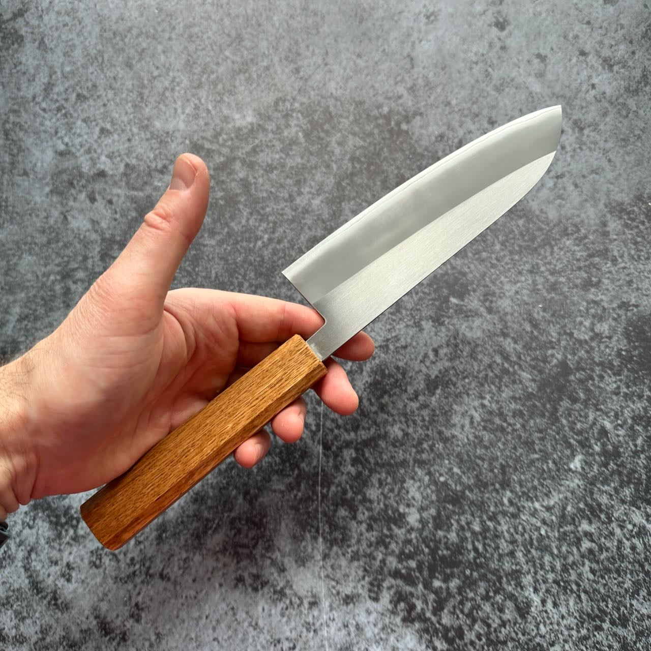 TF SLD Stainless Migaki Santoku 165mm Octagonal White Oak Handle - Kamimoto