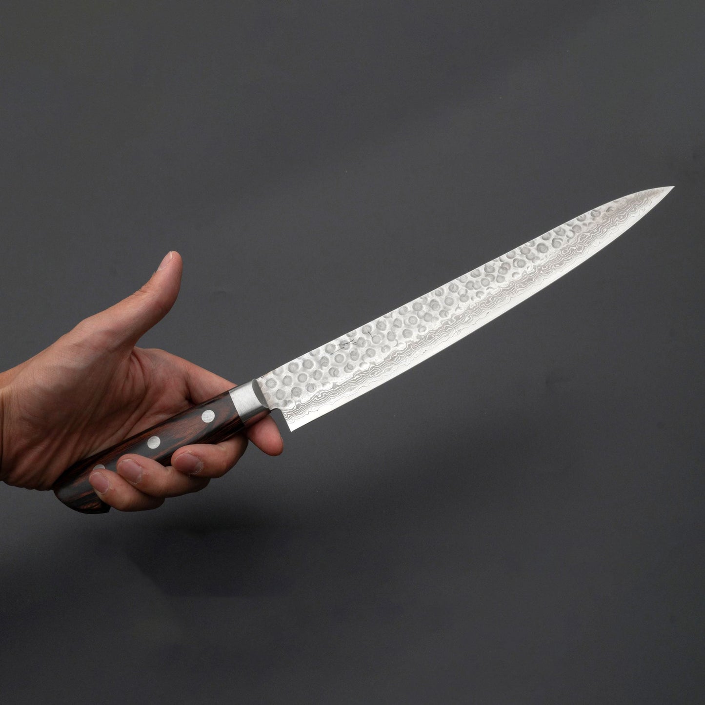 HG Tsuchime Damascus Sujihiki 240mm Imitation Mahogany Handle - Kamimoto