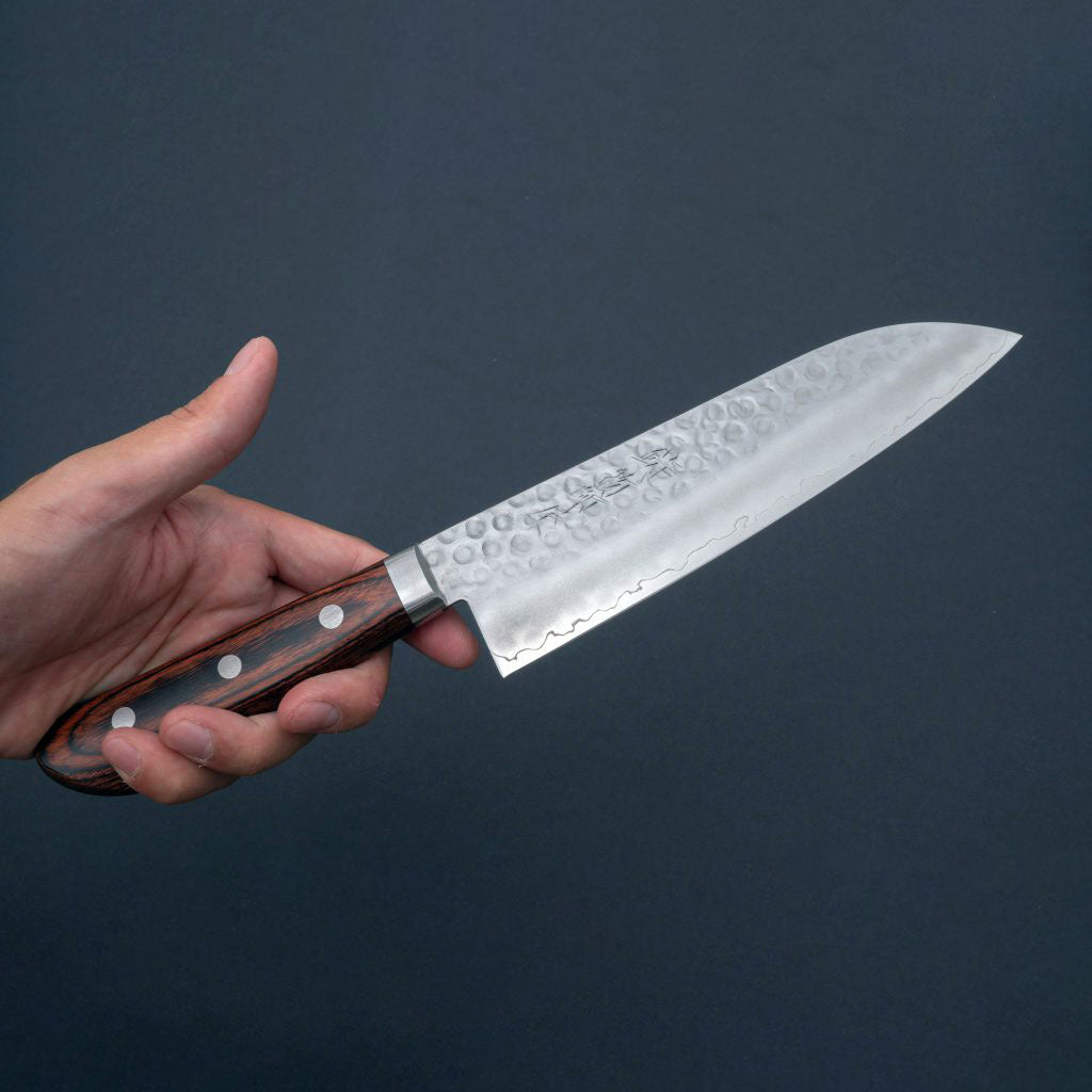 Imojiya HG Tsuchime Santoku 170mm Imitation Mahogany Handle - Kamimoto