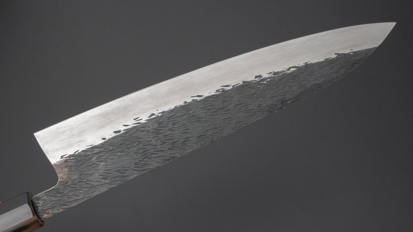 Isamitsu Blue Super Stainless Clad Kurouchi Gyuto 240mm Taihei Makassar Ebony Handle - Kamimoto