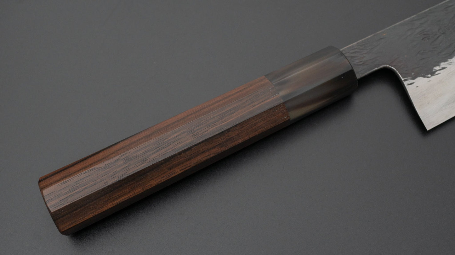 Isamitsu Blue Super Stainless Clad Kurouchi Gyuto 240mm Taihei Makassar Ebony Handle - Kamimoto