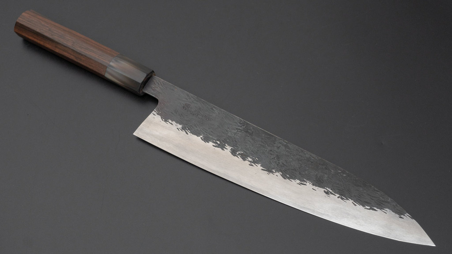 Isamitsu Blue Super Stainless Clad Kurouchi Gyuto 240mm Taihei Makassar Ebony Handle - Kamimoto