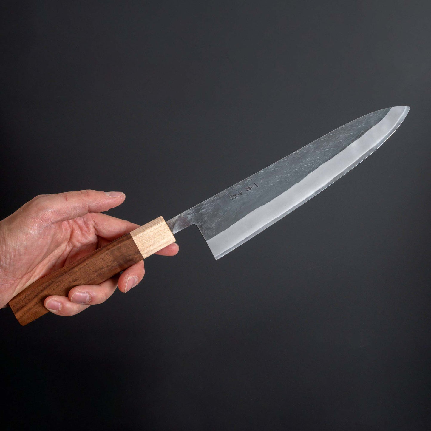 TD Blue #2 Stainless Clad Kurouchi Gyuto 210mm Walnut Handle - Kamimoto
