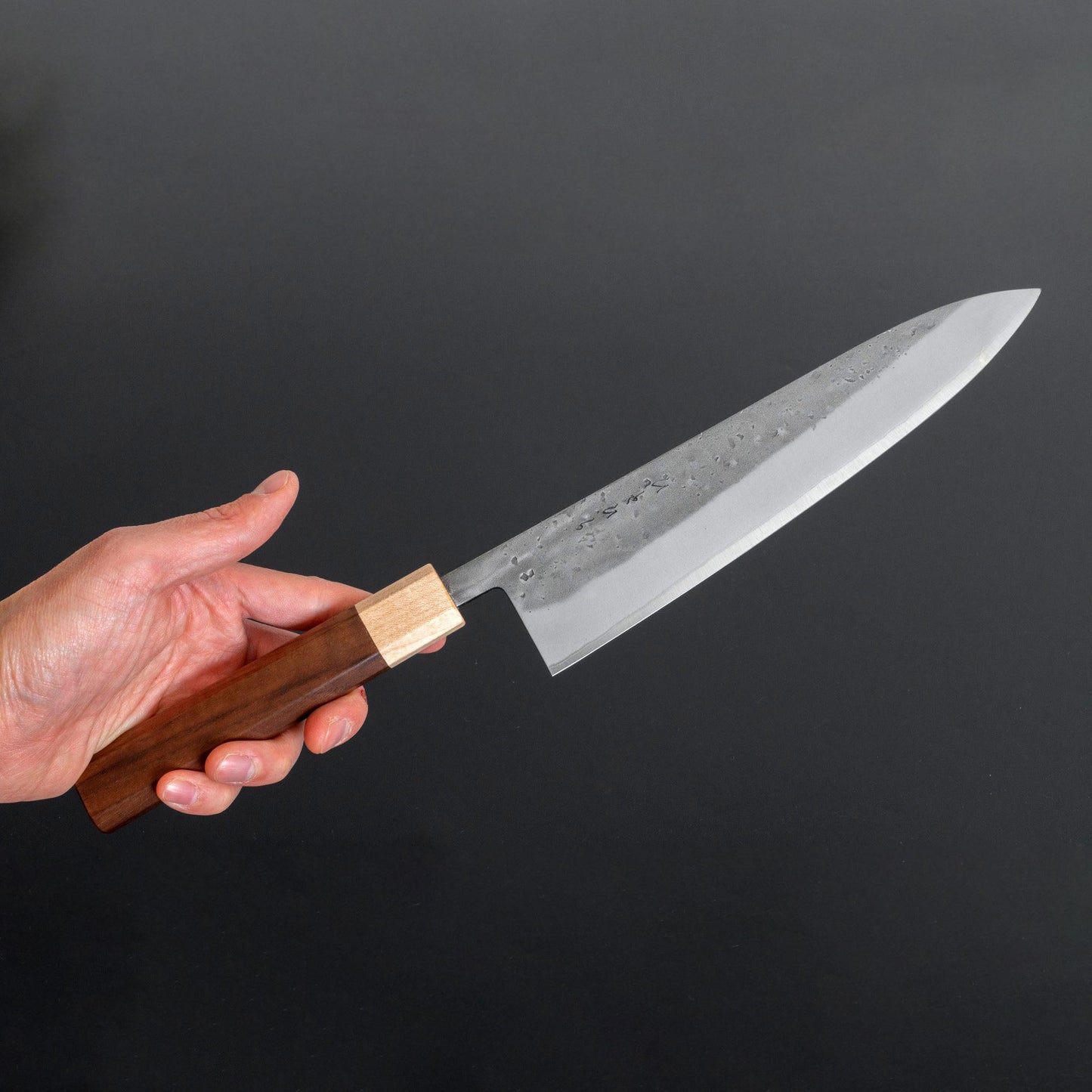 TD Blue #2 Stainless Clad Nashiji Gyuto 210mm Walnut Handle - Kamimoto