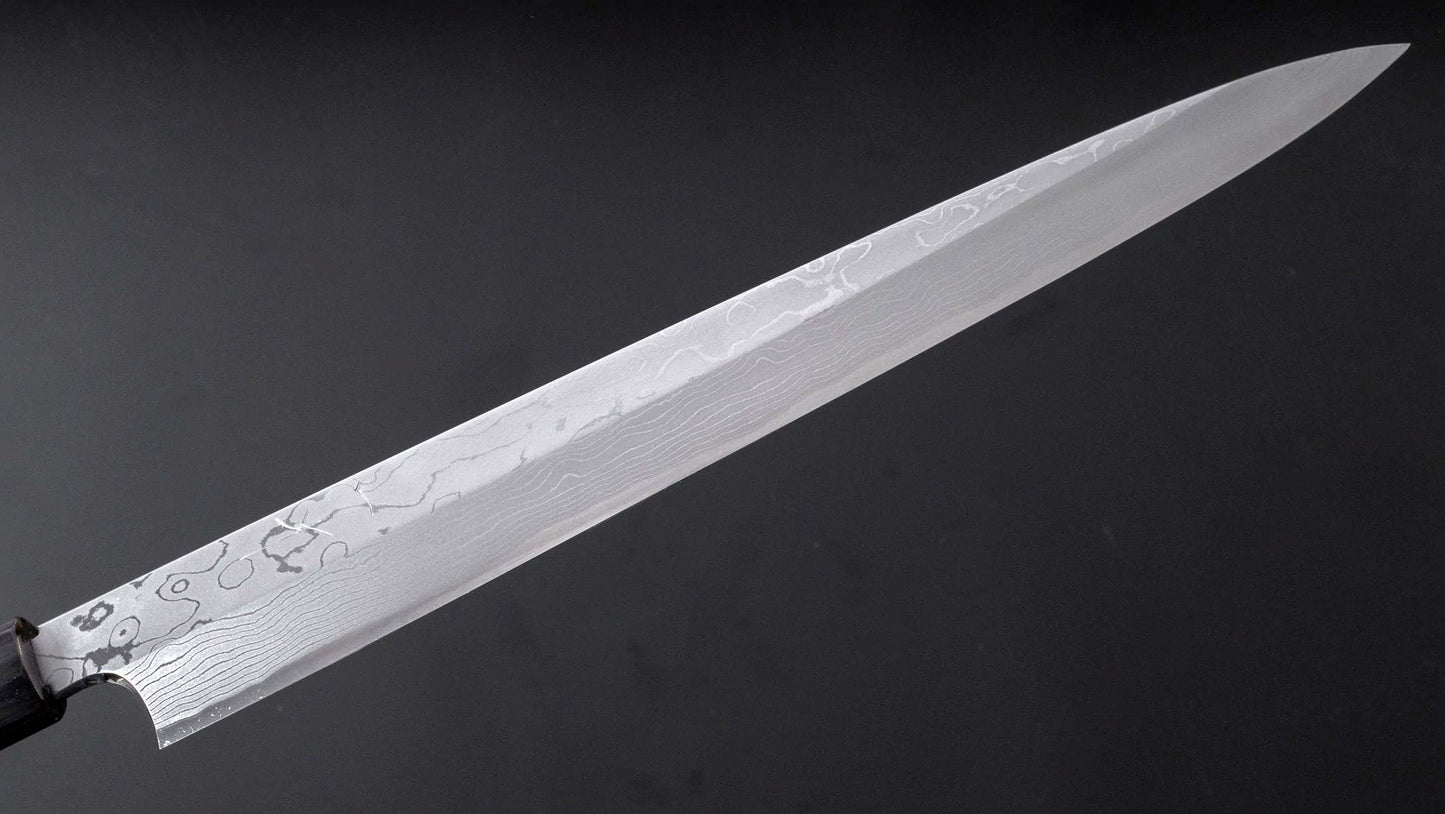 Togashi White #1 Damascus Yanagiba 300mm Ebony Handle (Saya) - Kamimoto