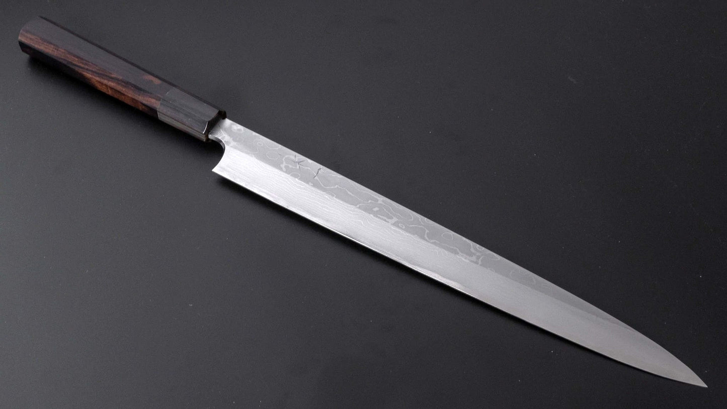 Togashi White #1 Damascus Yanagiba 300mm Ebony Handle (Saya) - Kamimoto