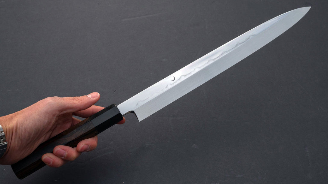 Genkai Manzo Honyaki Sanbonsugi Yanagiba 300mm Ziricote Handle (Saya) - Kamimoto EU