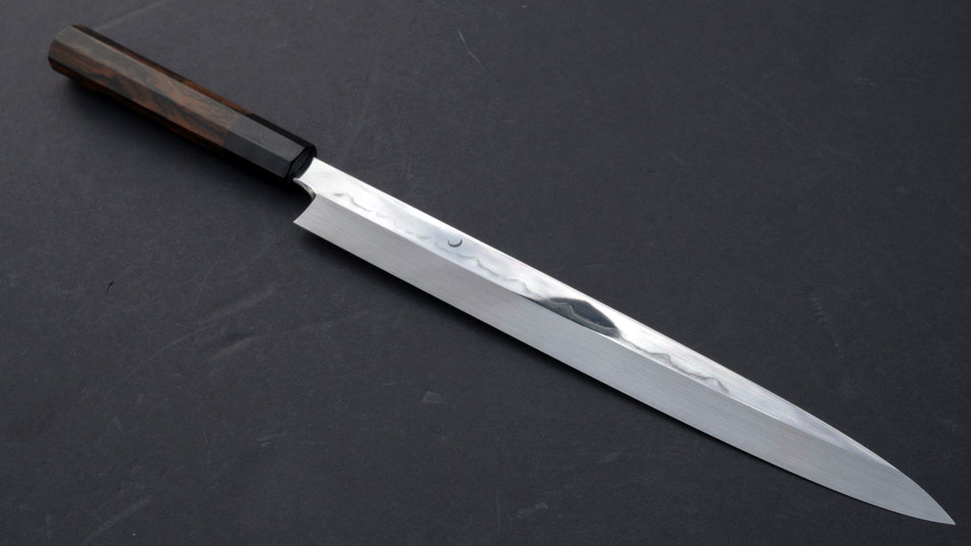 Genkai Manzo Honyaki Sanbonsugi Yanagiba 300mm Ziricote Handle (Saya) - Kamimoto EU