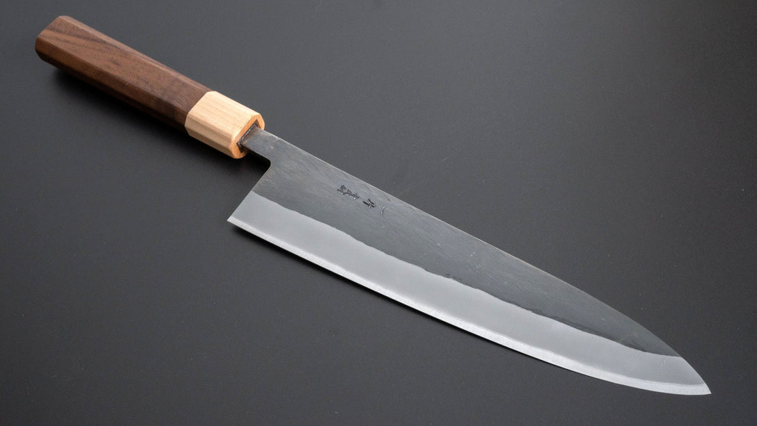 TD Blue #2 Stainless Clad Kurouchi Gyuto 210mm Walnut Handle - Kamimoto EU