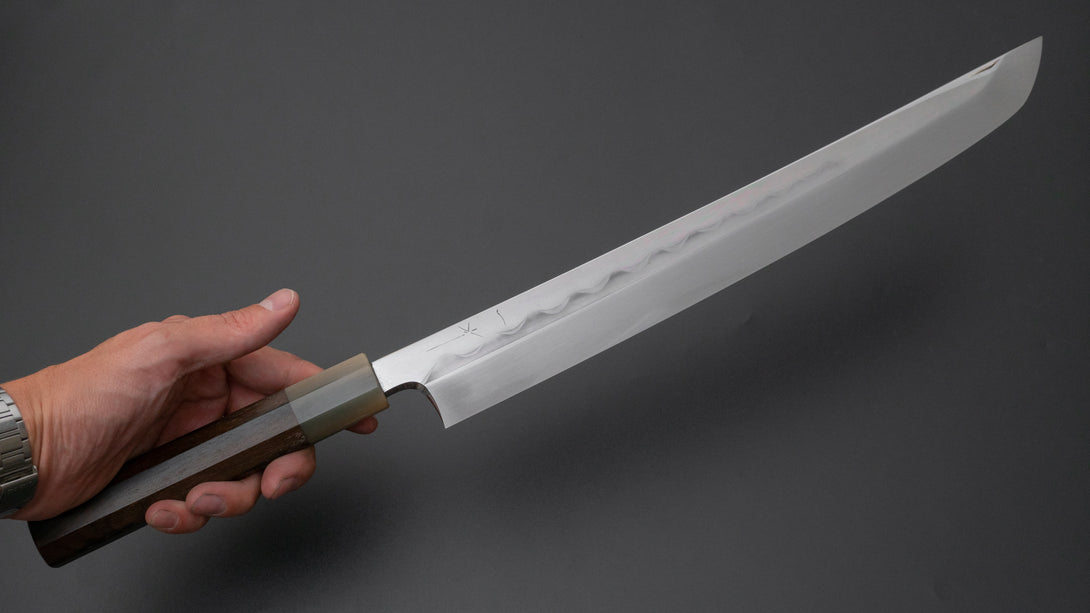 Togashi White #1 Mizu Honyaki Yanagi Sakimaru 330mm Ziricote Handle (Saya) - Kamimoto EU