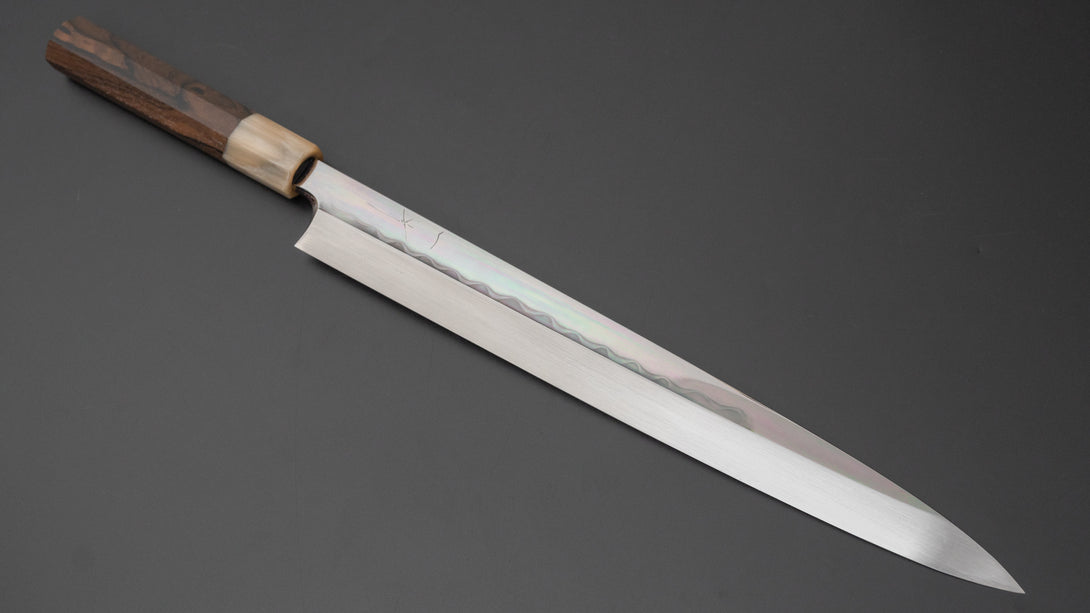 Togashi White #2 Mizu Honyaki Yanagiba 330mm Ziricote Handle (Saya) - Kamimoto EU