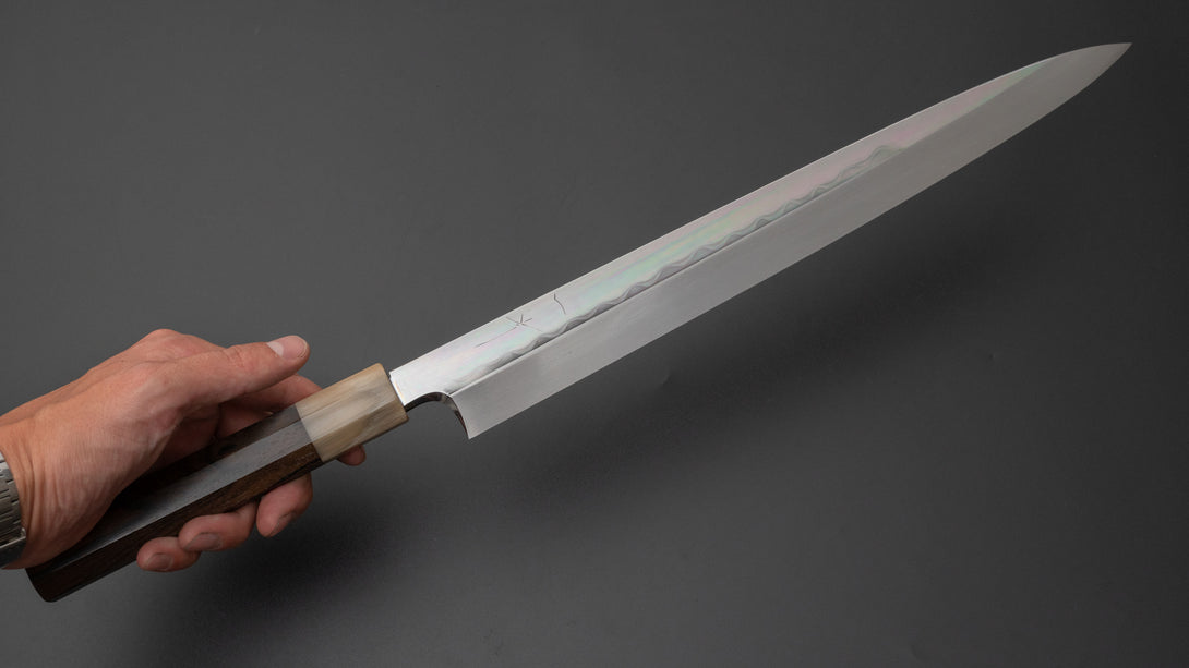 Togashi White #2 Mizu Honyaki Yanagiba 330mm Ziricote Handle (Saya) - Kamimoto EU