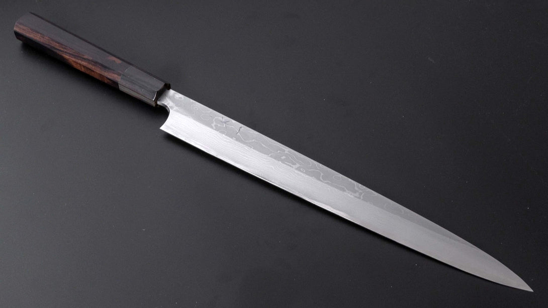 Togashi White #1 Damascus Yanagiba 300mm Ebony Handle (Saya) - Kamimoto EU