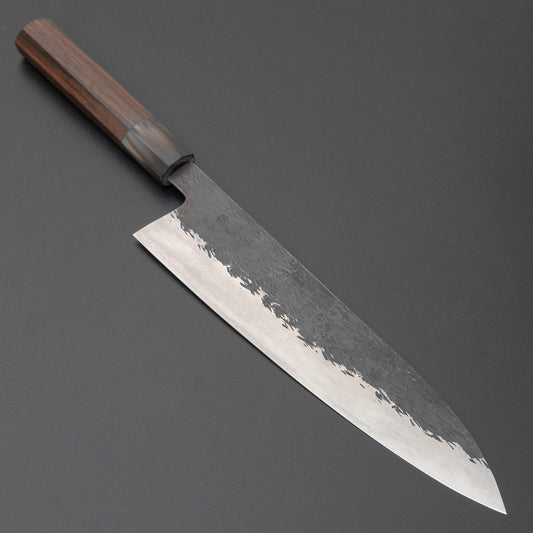 Isamitsu Blue Super Stainless Clad Kurouchi Gyuto 240mm Taihei Makassar Ebony Handle - Kamimoto