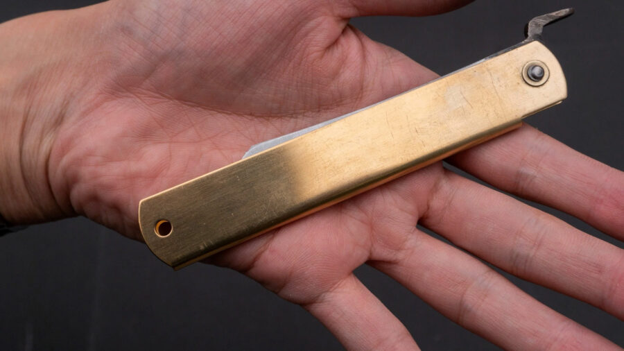 Higonokami Blue Steel Folding Knife Extra Large Brass Handle-4