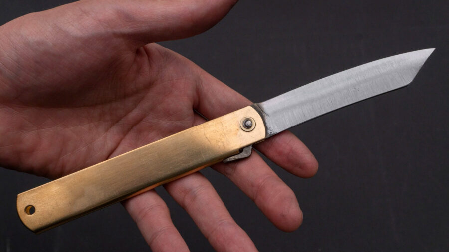 Higonokami Blue Steel Folding Knife Extra Large Brass Handle-7