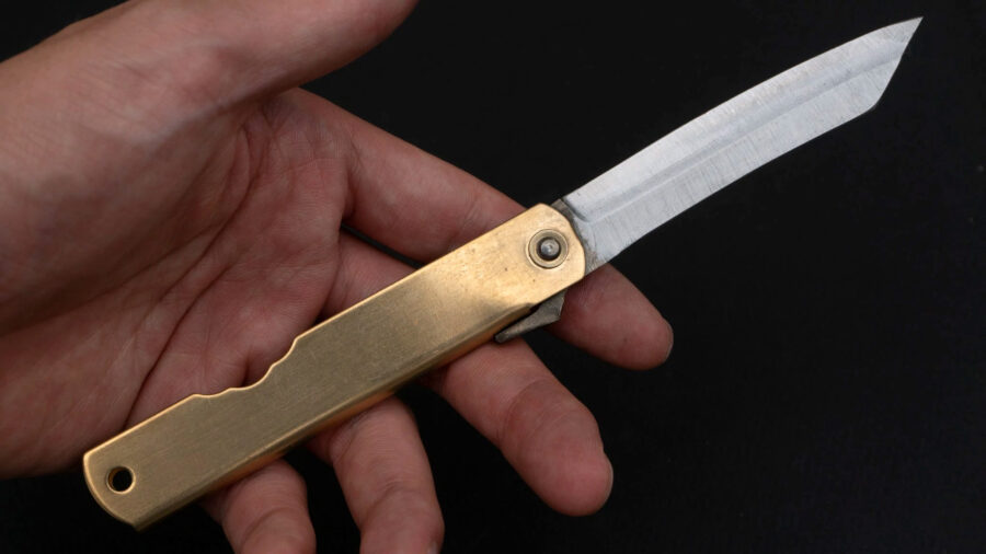 Higonokami Blue Steel Folding Knife Large Brass Handle-4