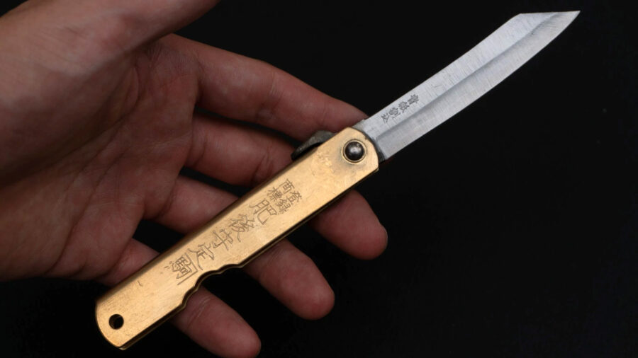 Higonokami Blue Steel Folding Knife Large Brass Handle-5
