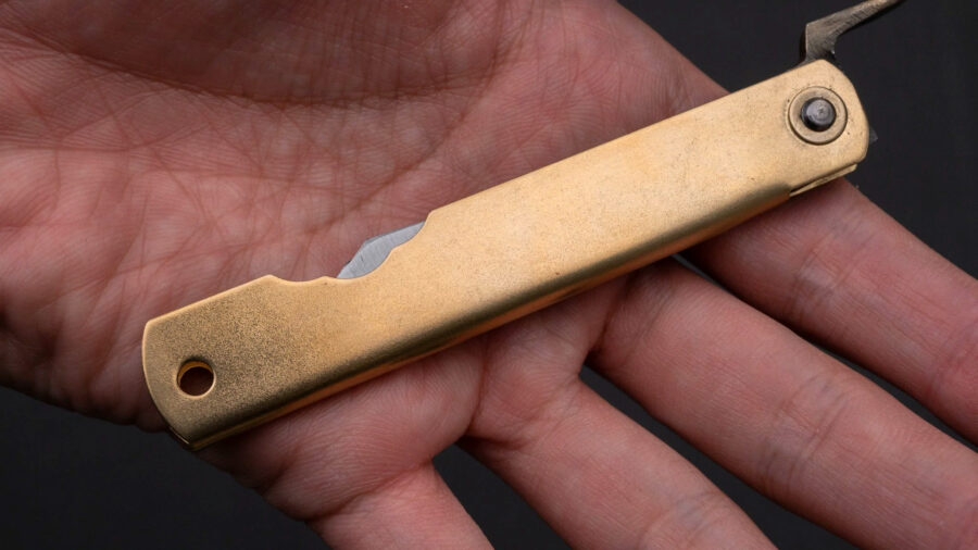 Higonokami Blue Steel Folding Knife Medium Brass Handle-4