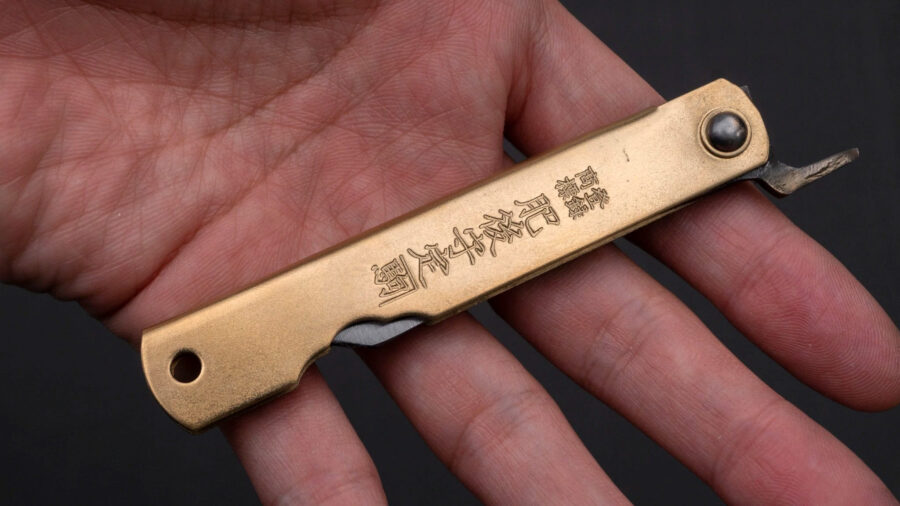 Higonokami Blue Steel Folding Knife Medium Brass Handle-5