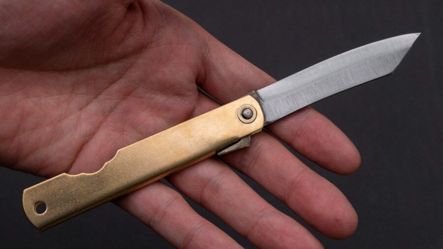 Higonokami Blue Steel Folding Knife Medium Brass Handle-8